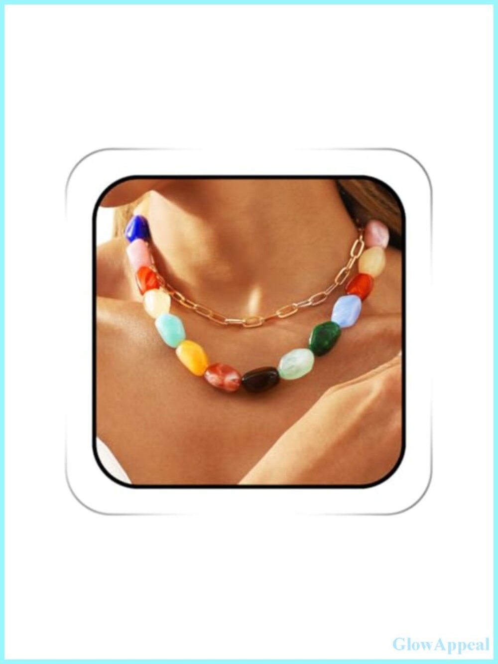 Chunky Statement Necklace Alloy Resin Gemstone Choker for Women Layering
